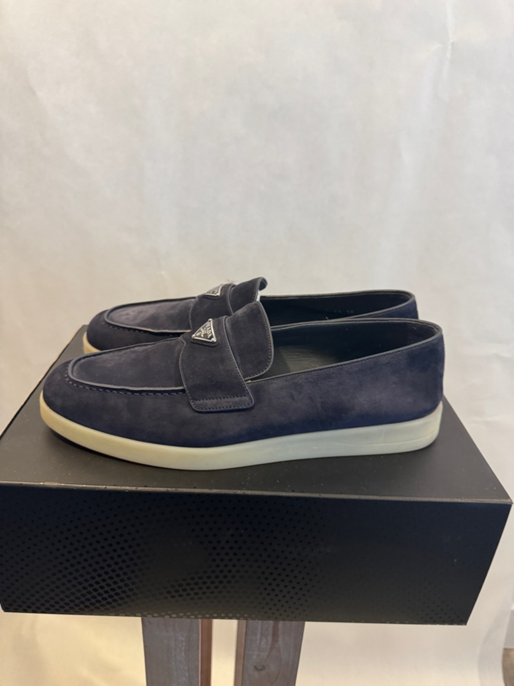 Men’s Prada Saint Tropez Navy Suede Slip-On Loafers